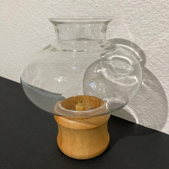 Vintage Blonde Wood Hurricane Lamp Candle Holder - Picture 3 of 8